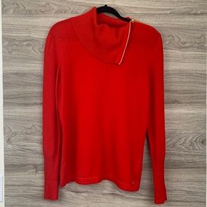 Escada red cashmere turtleneck knit sweater gold zipper
